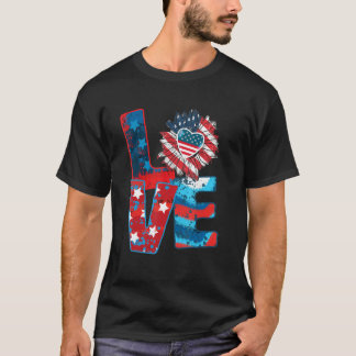 T-shirt Amour Drapeau Américain Tournesol Patriotique 4 Ju