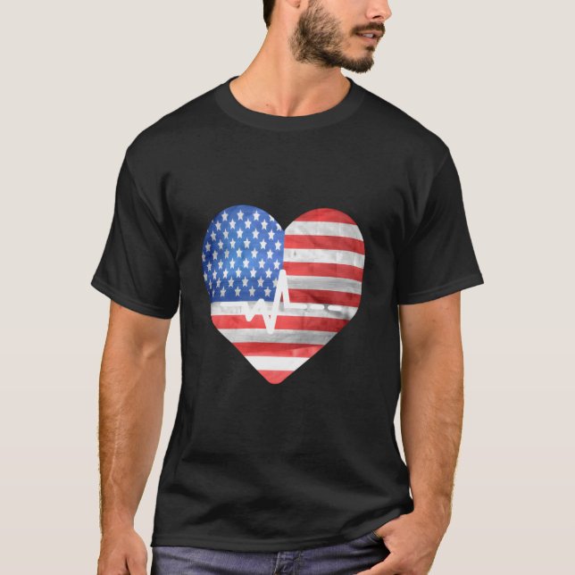 T-shirt Amour Drapeau Américain Usa 4 Juillet Hebeat Améri (Devant)