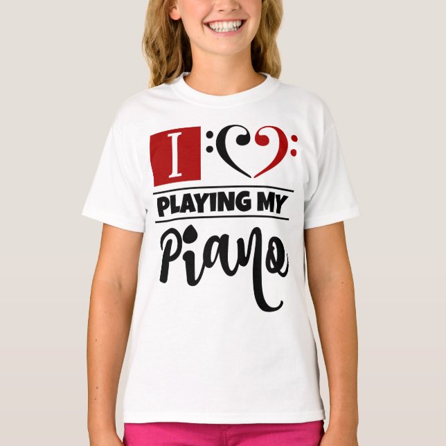 T-shirt Amour du coeur I de clef basse jouant mon piano (Devant)