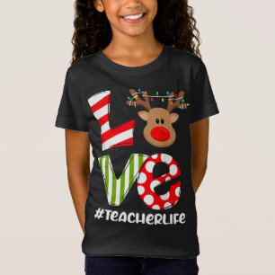T-Shirt Amour Enseignant Vie Reindeer Santa Hat Enseignant