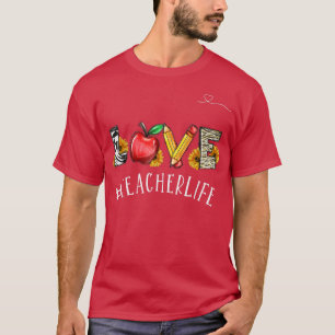 T-shirt Amour Enseignant Vie Rouge Pomme Pencil Enseignant