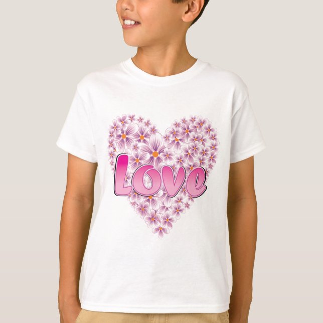 T-shirt Amour et marguerites roses (Devant)