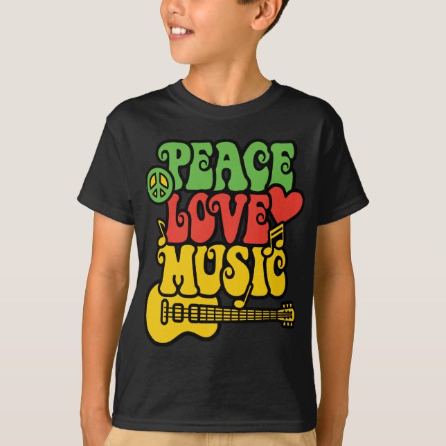 T-shirt Amour et musique de paix de Rasta (Devant)
