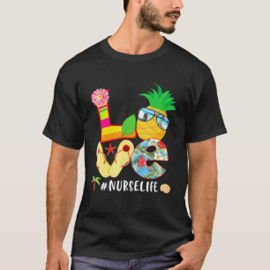 T-shirt Amour Été Ananas Fleur Tropicale Tongs Nu