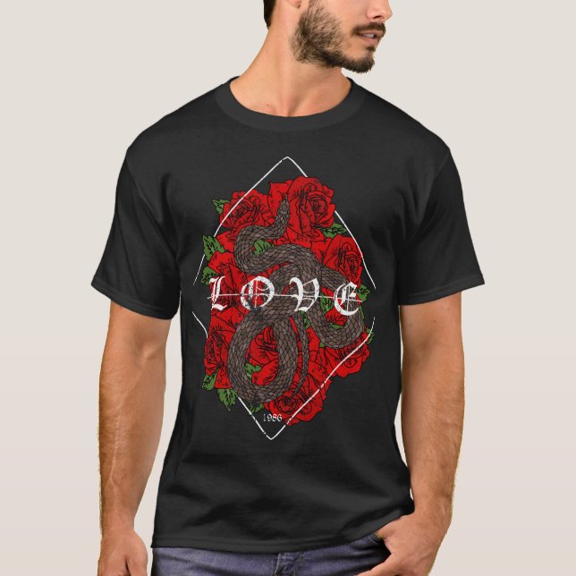 T-shirt Amour, Fleurs et Serpent : Une Danse de Beauté et  (Devant)