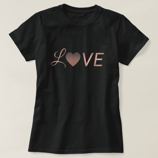 T-shirt Amour forme coeur amour rose or rose chic (Design devant)