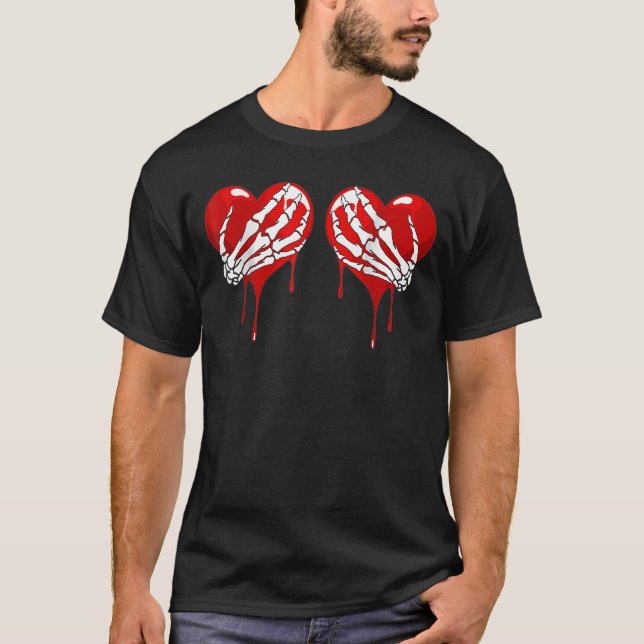 T-shirt Amour fou mal coeur cassé douleur coeur squelette  (Devant)