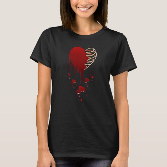 T-shirt Amour fou mal coeur cassé douleur coeur squelette  (Devant)