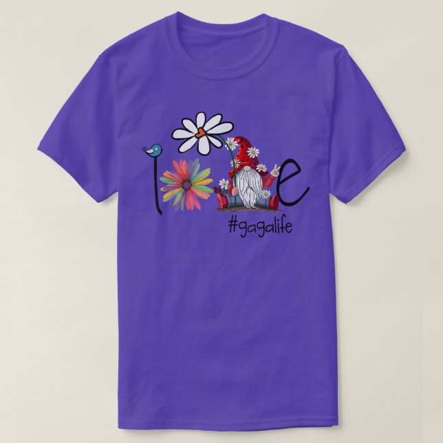 T-shirt Amour Gaga Vie Gnome Fleur Art Oiseau Grand-mère  (Design devant)