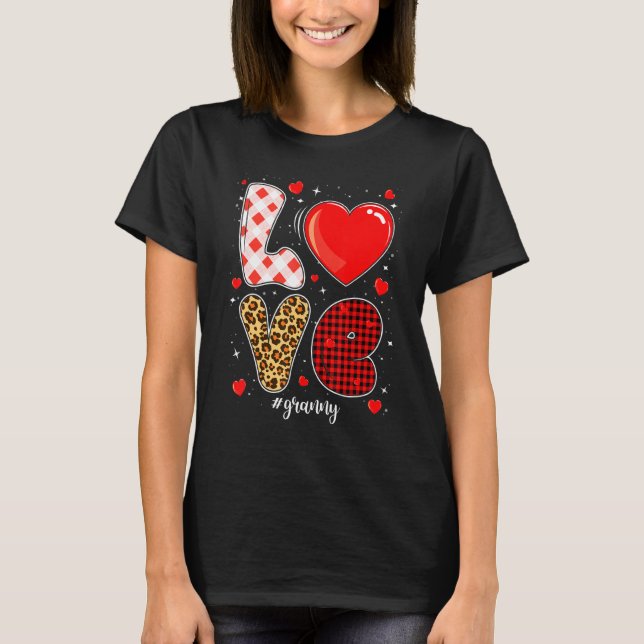 T-shirt Amour Granny Buffalo Plaid Leopard Valentine Mère (Devant)