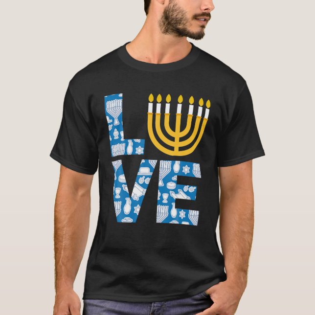 T-shirt Amour Hanoukka Menorah Pyjama Juif Drôle Pour Les  (Devant)