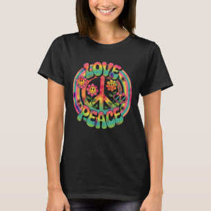 T-shirt Amour Hippie Groovy Paix Fleurs Visages Souriants 