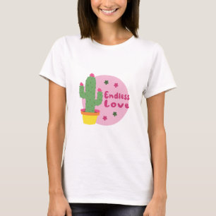 T-shirt Amour Infini Kawaii Cactus Vert Avec Texte Rose