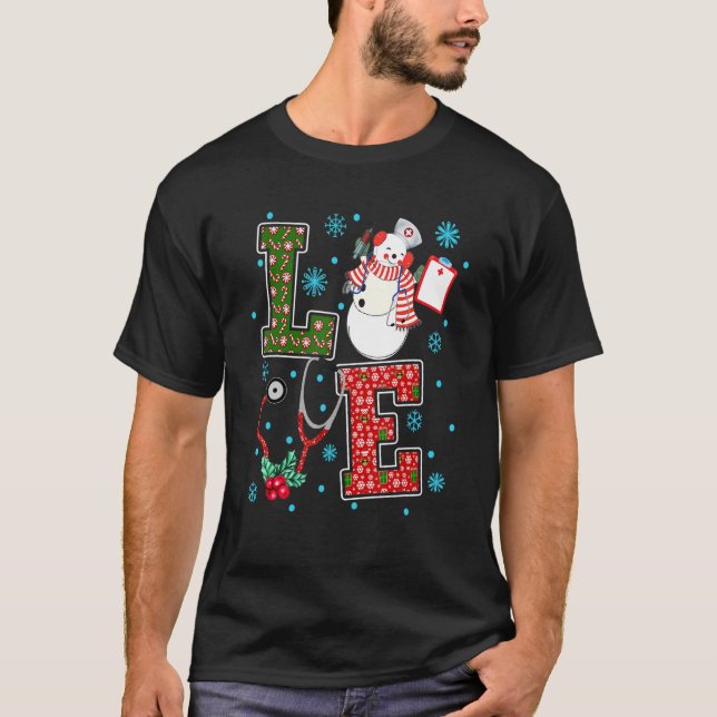T-shirt Amour Infirmière Noël mignon Snowman X Mas Pyjama  (Devant)