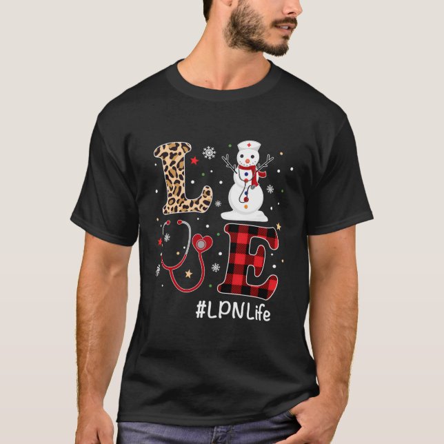 T-shirt Amour Lpn Infirmière Vie Snowman Noël Infirmière N (Devant)