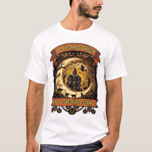 T-shirt Amour Maison Hantée Halloween Croissant Lune Noir
