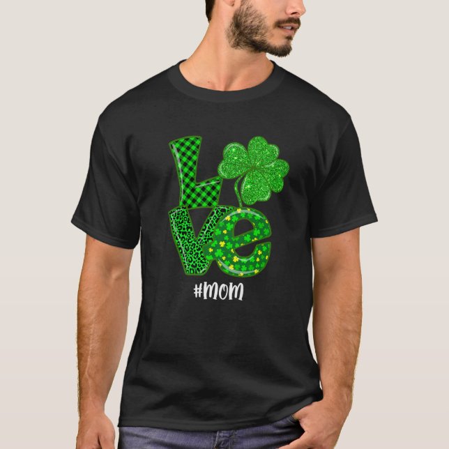 T-shirt Amour Maman Saint-Patrick Vert Plaid Léopard Trèfl (Devant)