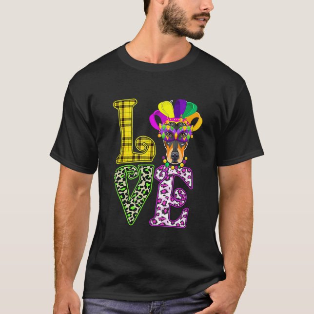 T-shirt Amour Mardi Gras Doberman Chien Papa Chien Maman (Devant)