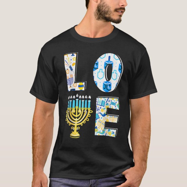 T-shirt Amour mignon Hanoukka Chanukah Menorah Pajama Matc (Devant)