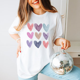 T-shirt Amour Minimaliste Aquarelle Coeurs Anniversaire te