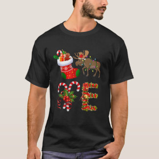 T-shirt Amour Moose lumières de Noël Led Funny Santa Hat C
