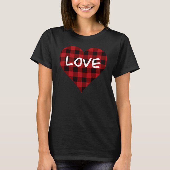T-shirt Amour, motif plaid de buffle rouge, coeur valentin (Devant)