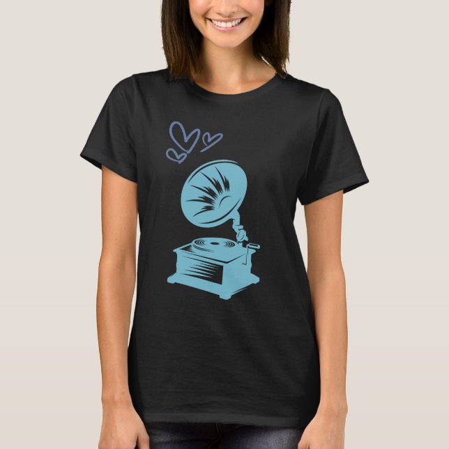 T-shirt Amour Musique Vieux Gramophone de l'école (Devant)