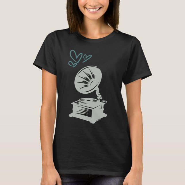 T-shirt Amour Musique Vieux Gramophone de l'école (Devant)