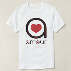 T-shirt Amour Noir Amour Amour, Coeur Rouge, Nom Personnal