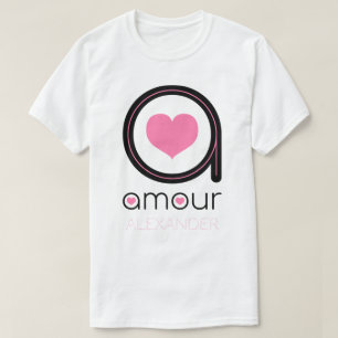 T-shirt Amour noir, Coeur rose, Nom Personnalisé