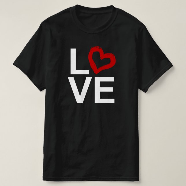 T-shirt AMOUR, Noir et Blanc avec Coeur Rouge Sketched (Design devant)