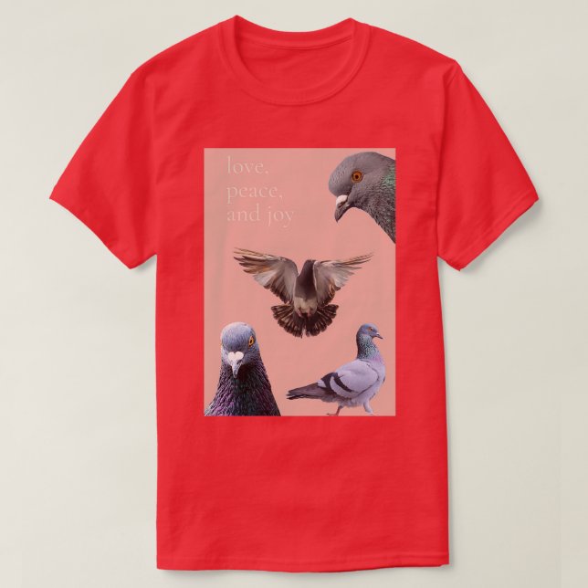 T-shirt amour paix et joie amicale de course pigeon design (Design devant)