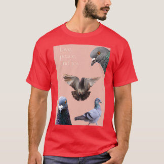T-shirt amour paix et joie amicale de course pigeon design