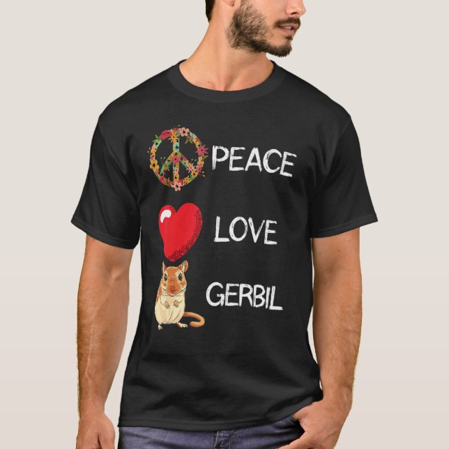 T-shirt Amour Paix Gerbil Coeur Unité Gerbil Rodent Rat A (Devant)