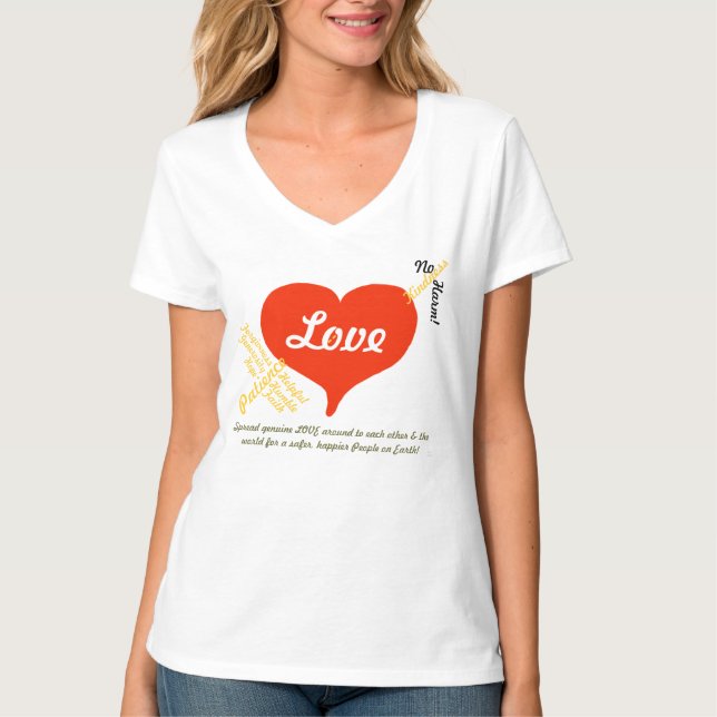 T-shirt Amour, Paix Pas De Mal Coeur Rouge (Devant)