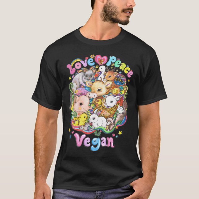 T-shirt Amour, Paix, Végétalien (Devant)