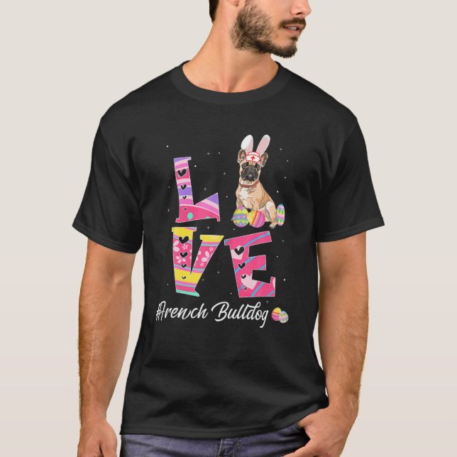 T-shirt Amour Pâques Français Bulldog Bunny Oreilles Drôle (Devant)