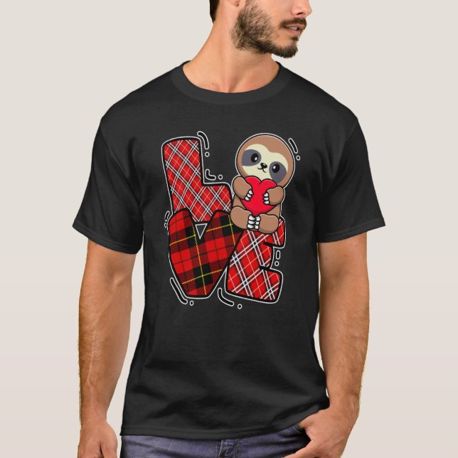T-shirt amour paresseux coeur tenant Valentines Jour Cute  (Devant)