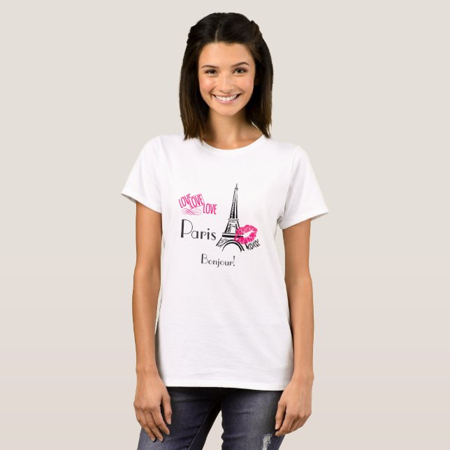 T-shirt Amour Paris avec Tour Eiffel en Motif Vintage