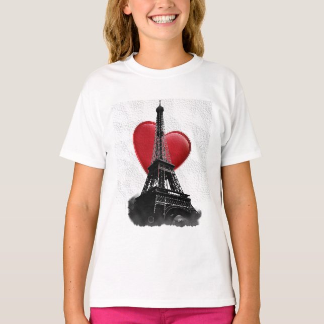T-shirt Amour Paris Coeur Rouge Tour Eiffel (Devant)