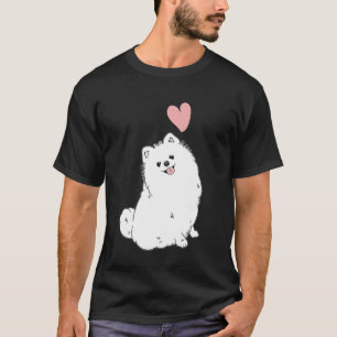 T-shirt Amour Pomeranian Blanc Cœur Rose