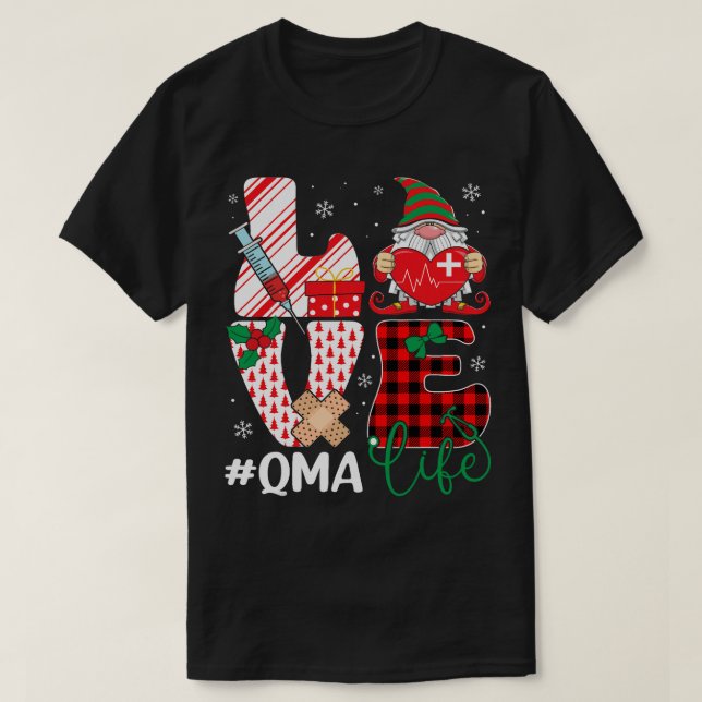 T-shirt Amour QMA drôle Gnome Infirmière Stethoscope Noël  (Design devant)