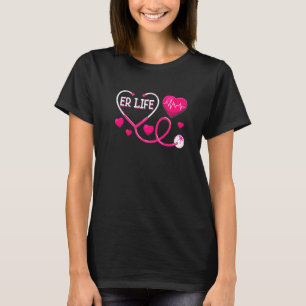 T-shirt Amour Rose Urgence Vie Rythme Cardiaque Médecin In