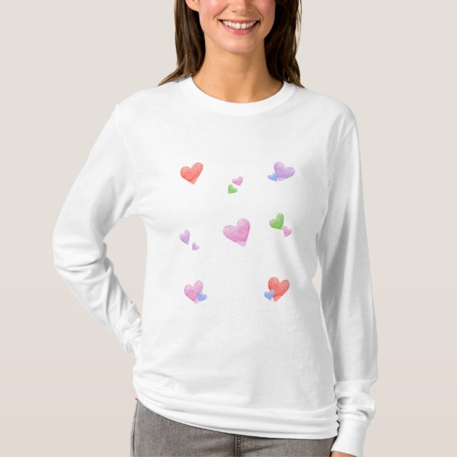 T-shirt Amour Saint-Valentin Amusant Cœurs Aquarelle (Devant)