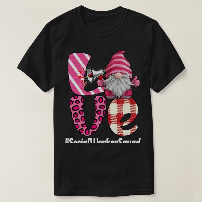 T-shirt Amour Social Worker Squad Valentines Day Gnomes Fu (Design devant)