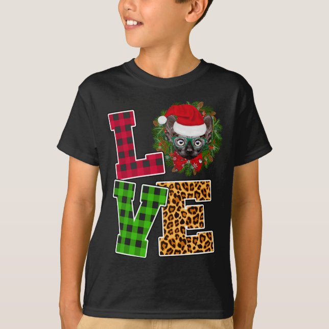 T-shirt Amour Sphynx Chat Santa Hat Leopard Funny Noël (Devant)