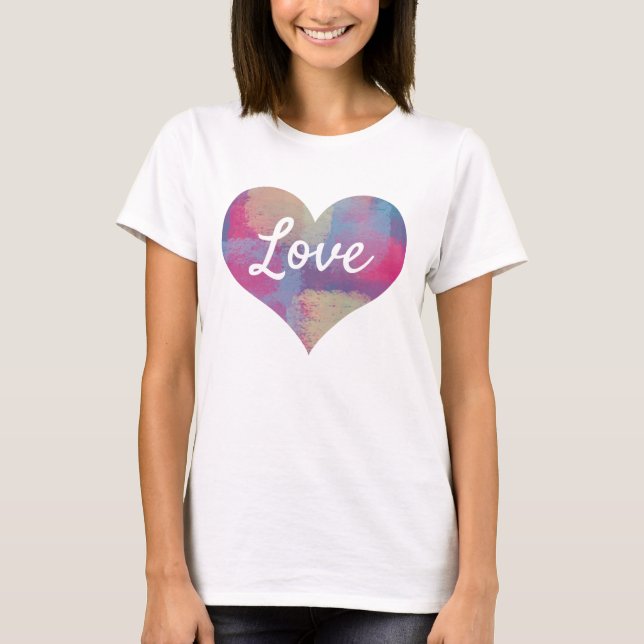 T-shirt Amour Texte Coeur Forme Pastel Patchwork Motif (Devant)