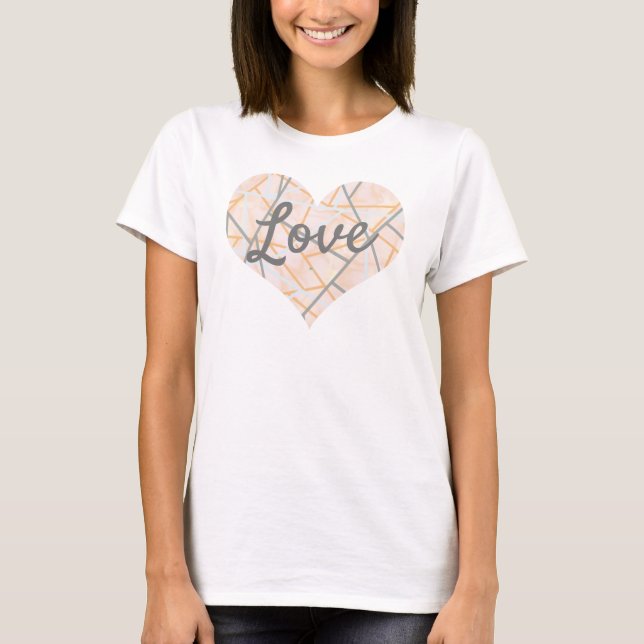 T-shirt Amour Texte forme coeur moderne ocre et gris (Devant)