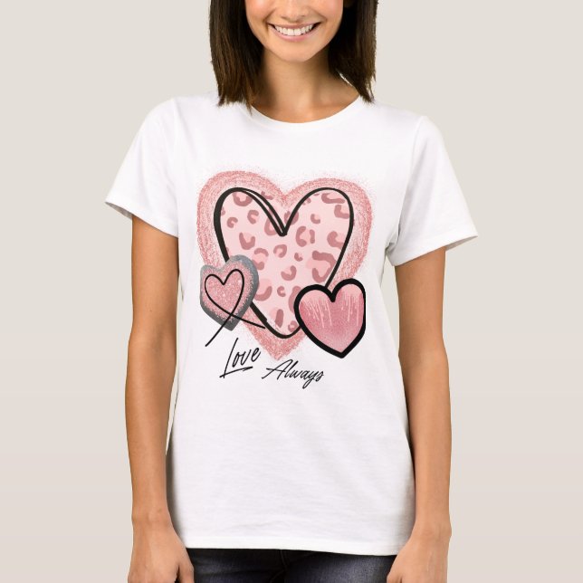 T-shirt Amour Toujours Rose Coeurs Glam Chic Saint Valenti (Devant)