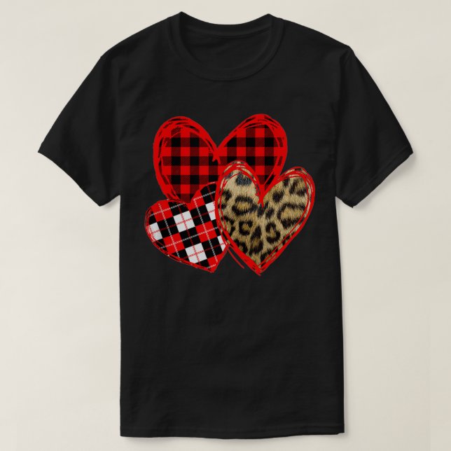 T-shirt Amour Trois Cœurs Léopard Buffle Plaid Saint Valen (Design devant)